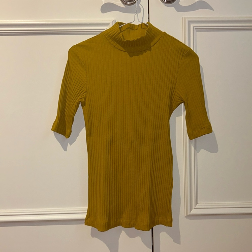 Frank & Oak Mustard Mockneck Ribbed Top